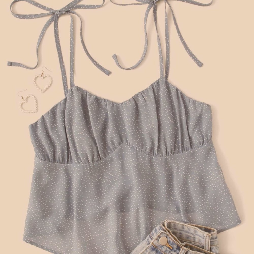 Polka Dot Chiffon Crop Top